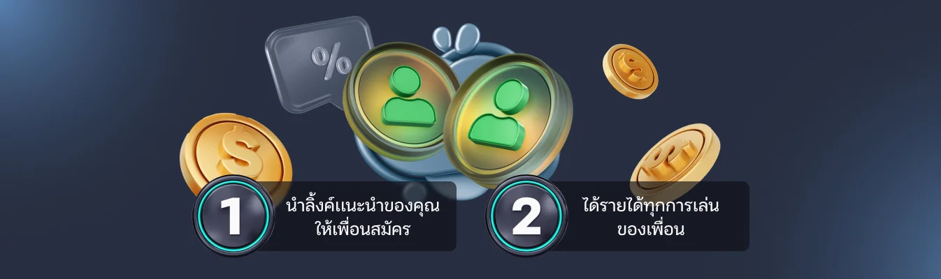 นำลิงก์แนะนำของคุณให้เพื่อนสมัคร แล้วรับรายได้ทุกการเล่นของเพื่อน